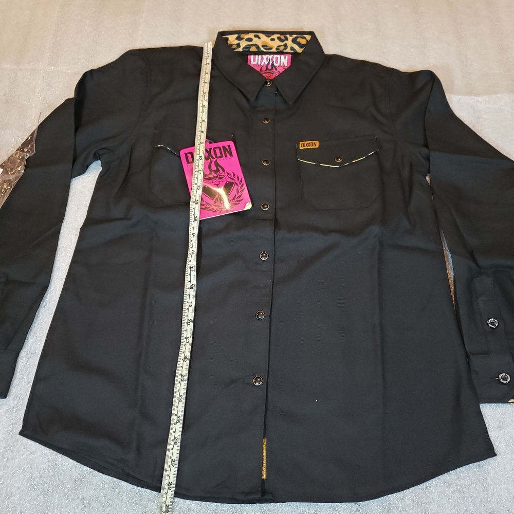 NWT DIXXON Women's Large Dinner Party Flannel Leopard Print Trim Pearl Snap - Picture 7 of 12